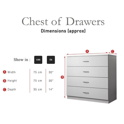 4 Drawer Chest in White - Laura James