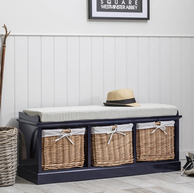 Fyfield 3 Basket Hallway Storage Bench (Midnight Blue) - Laura James