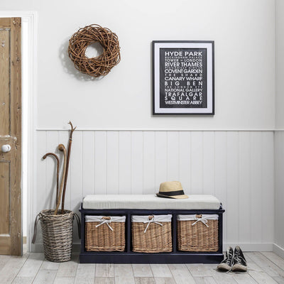 Fyfield 3 Basket Hallway Storage Bench (Midnight Blue) - Laura James